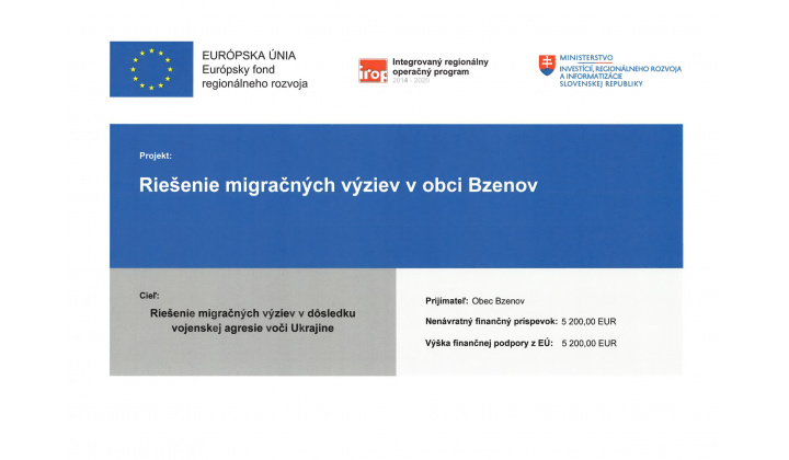Informácia o projekte Riešenie migračných výziev v obci Bzenov