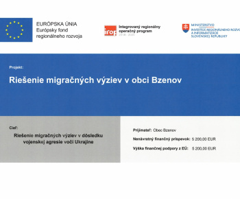Aktuality / Informácia o projekte Riešenie migračných výziev v obci Bzenov - foto
