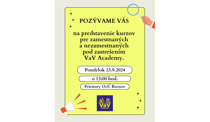 Pozvánka na predstavenie kurzov VaV Academy