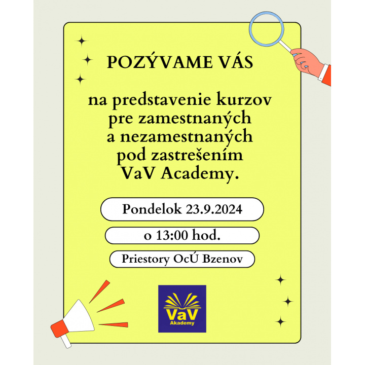 Pozvánka na predstavenie kurzov VaV Academy